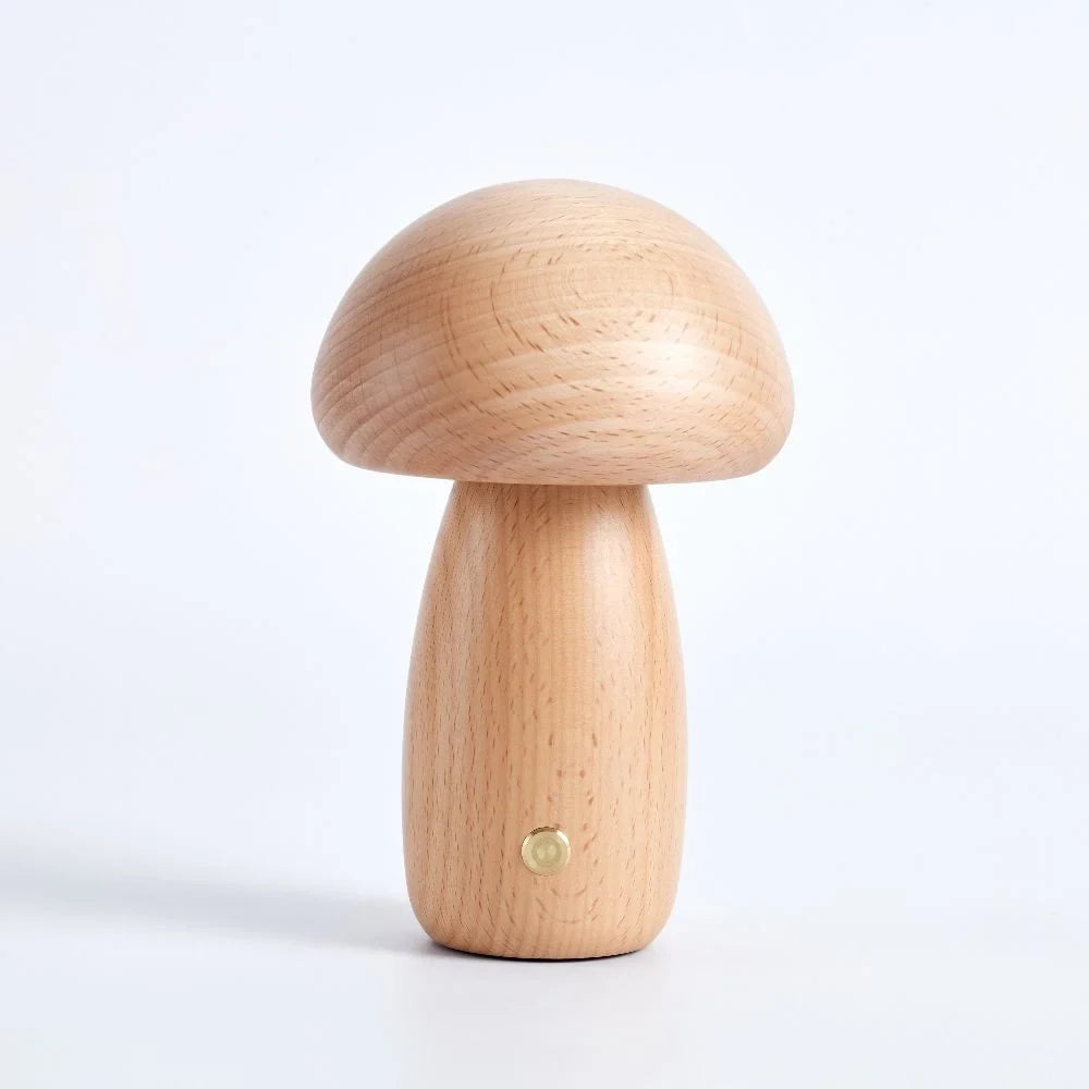 Wooden mushroom cordless table lamp, Oak, Tall and thick