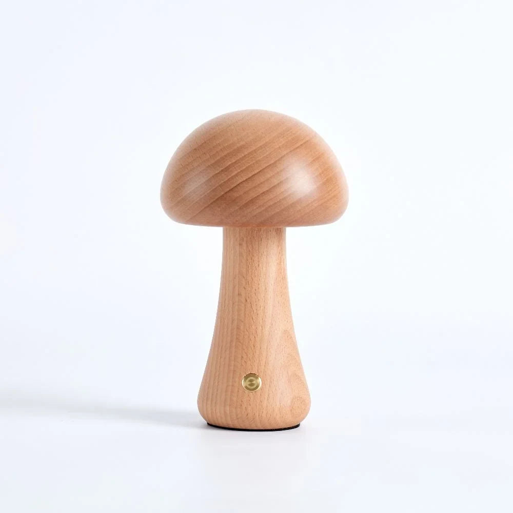 Wooden mushroom cordless table lamp, Oak, Tall and slim