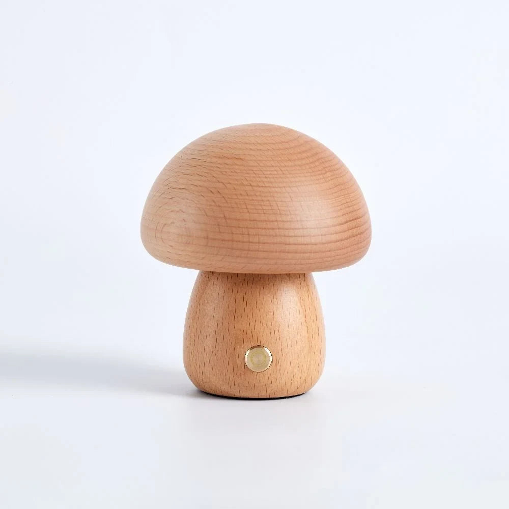 Wooden mushroom cordless table lamp, Oak, Short and thick