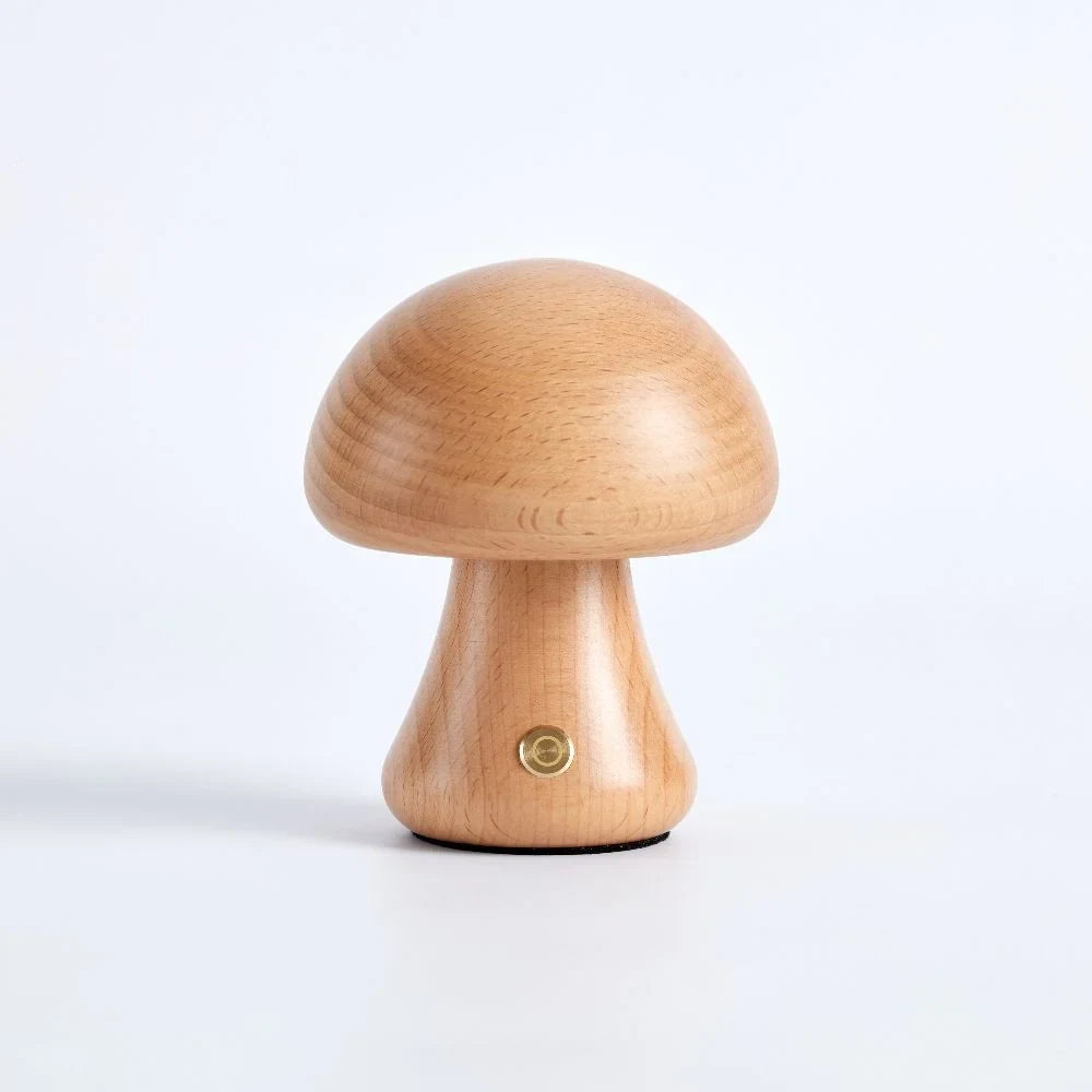 Wooden mushroom cordless table lamp, Oak, Short and slim
