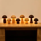 Wooden mushroom cordless table lamp, a group in walnut and oak