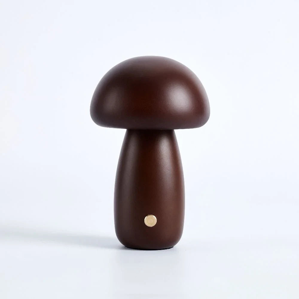 Wooden mushroom cordless table lamp, Walnut, Tall and thick
