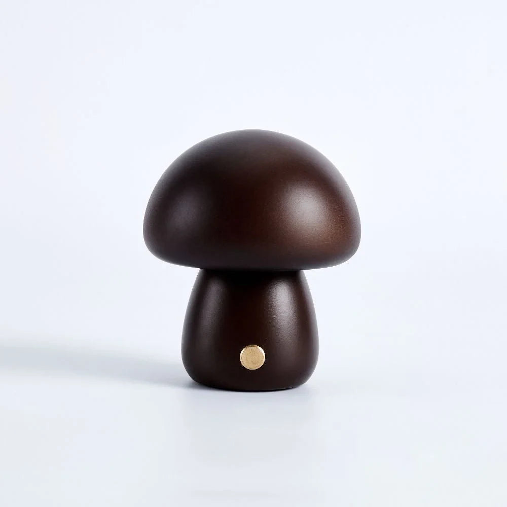 Wooden mushroom cordless table lamp, Walnut, Short and thick