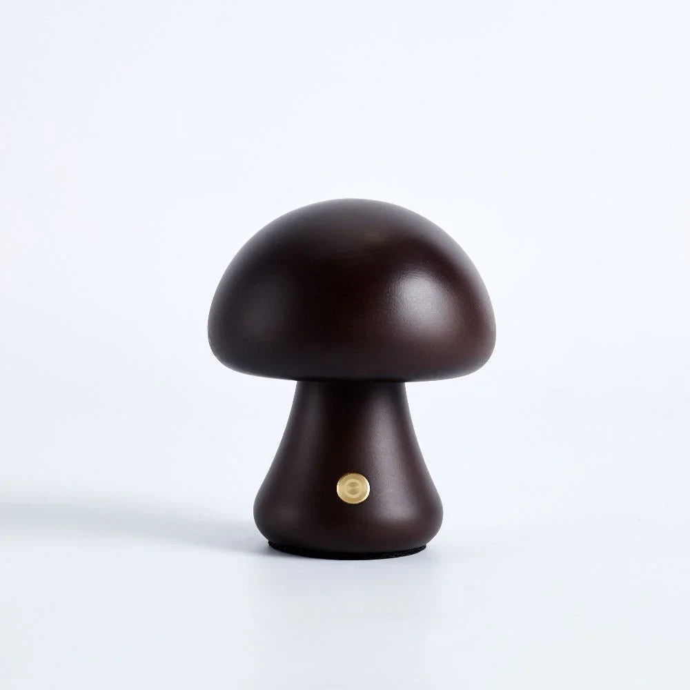 Wooden mushroom cordless table lamp, Walnut, Short and slim