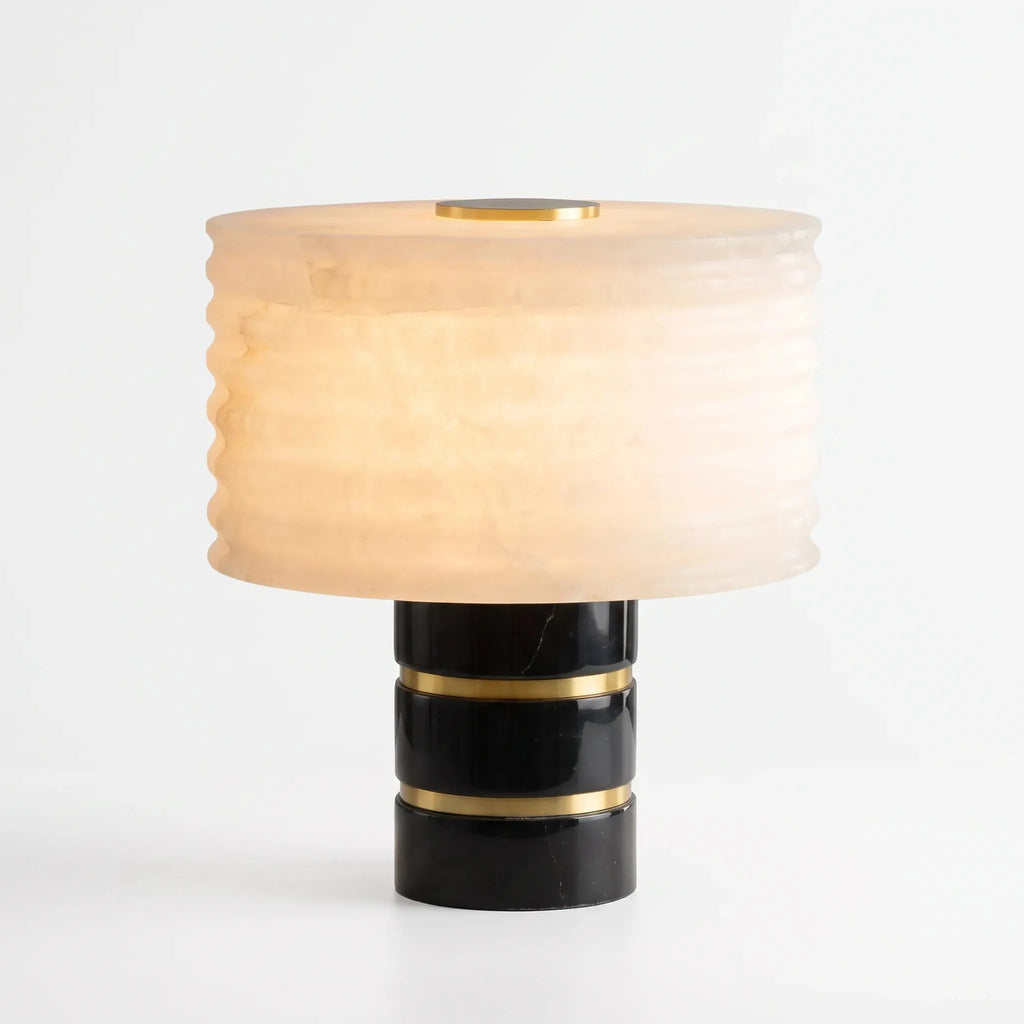 Ribbed Alabaster Drum Table Lamp