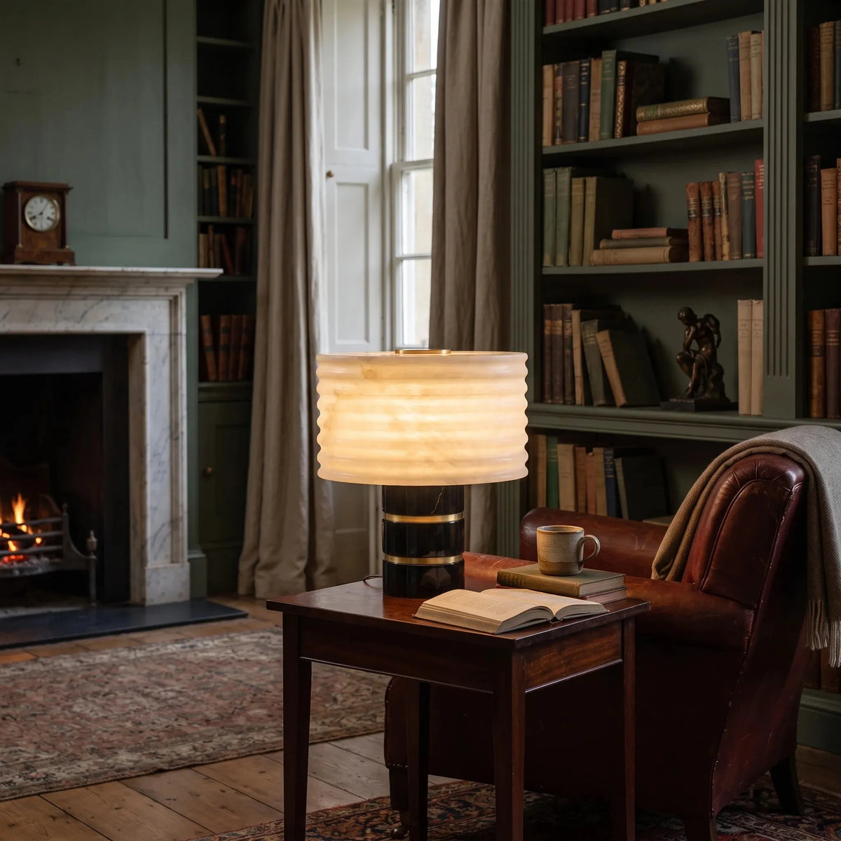 Ribbed Alabaster Drum Table Lamp
