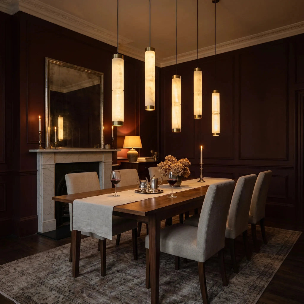 Slim Alabaster Cylinder Pendant Light