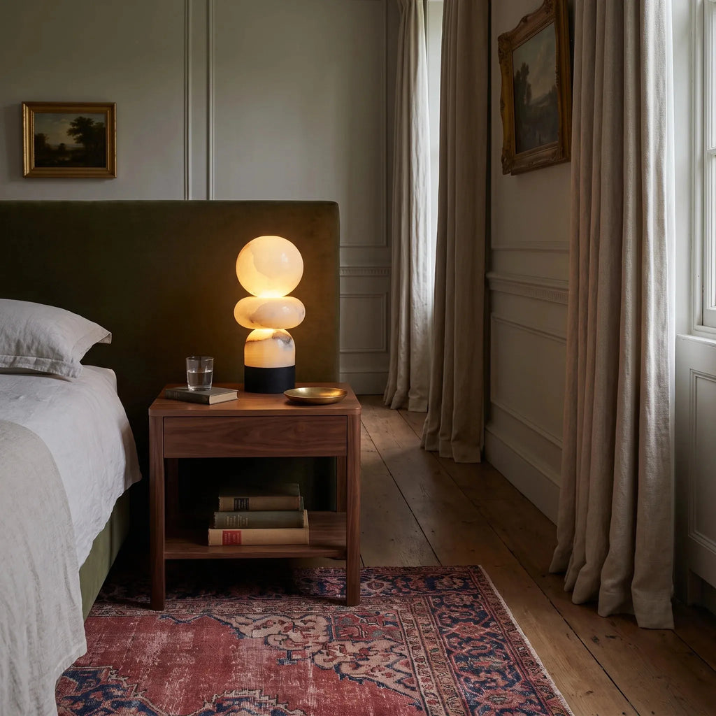 Stacked Alabaster Table Lamp Black Base