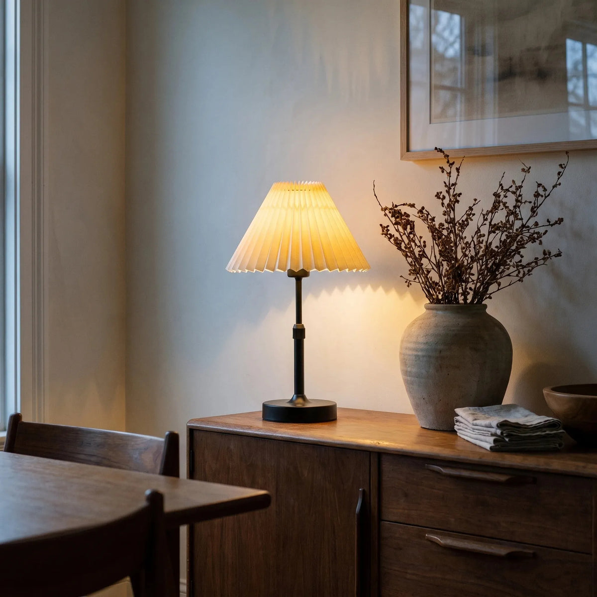 Wide Pleated Portable Table Lamp