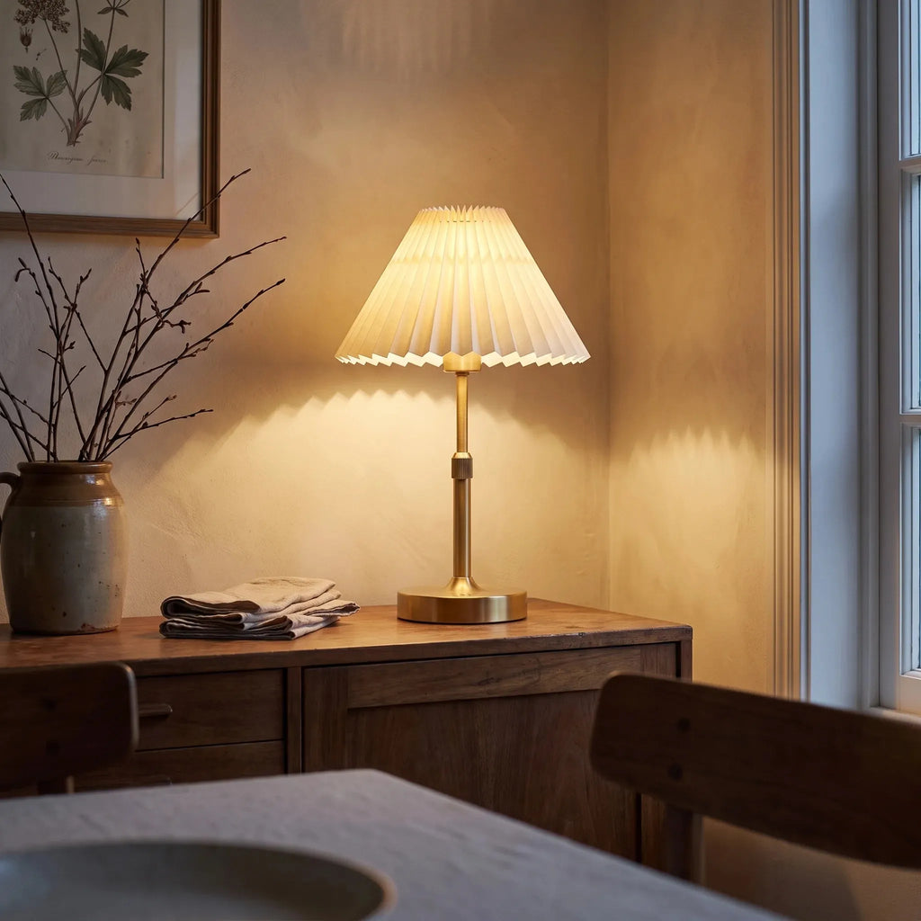 Wide Pleated Portable Table Lamp